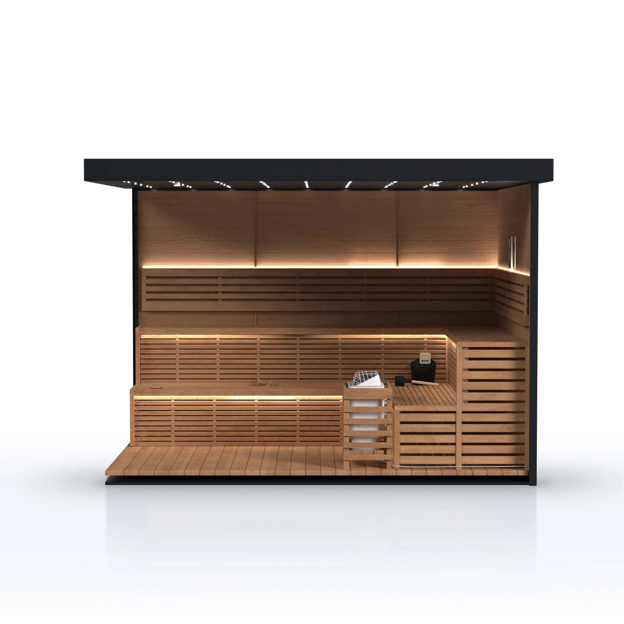Camellia 7-8 Person Outdoor Red Cedar Traditional Wet/Dry Sauna with Black Finish