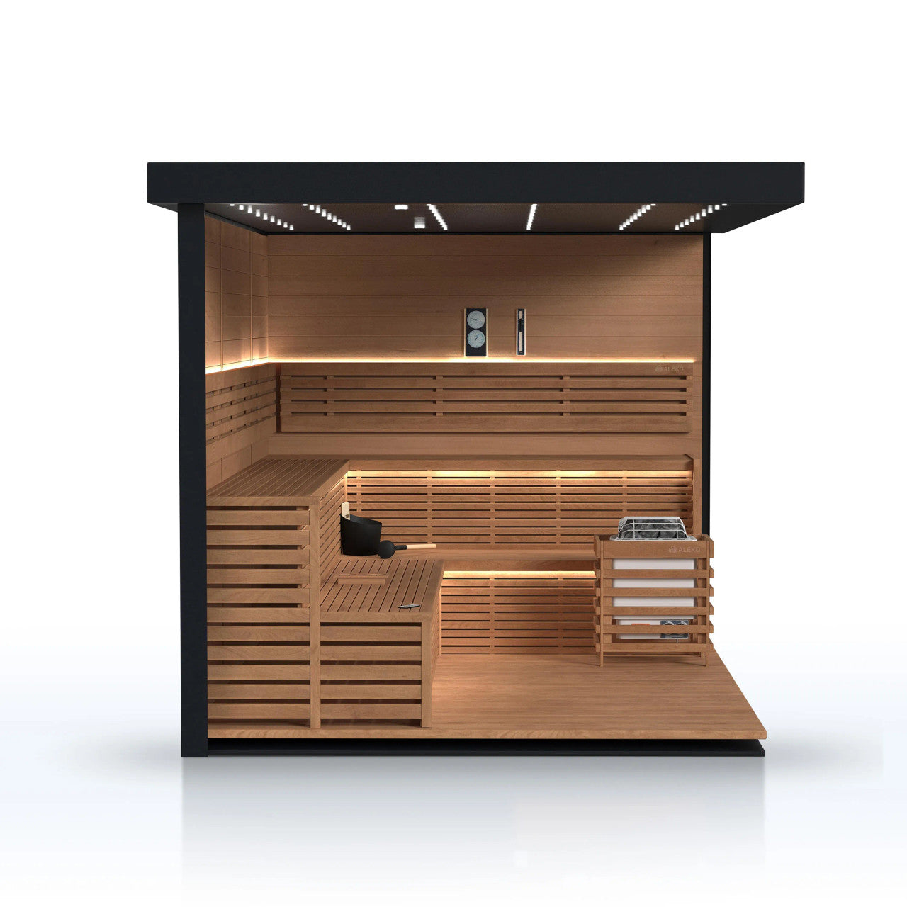 Camellia 7-8 Person Outdoor Red Cedar Traditional Wet/Dry Sauna with Black Finish