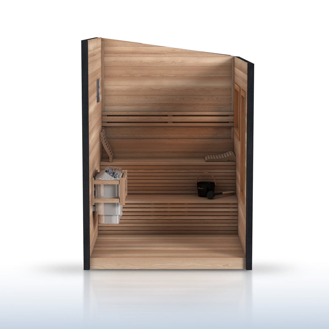 Selenia 4-Person Outdoor Red Cedar Traditional Wet/Dry Sauna with Black Accents