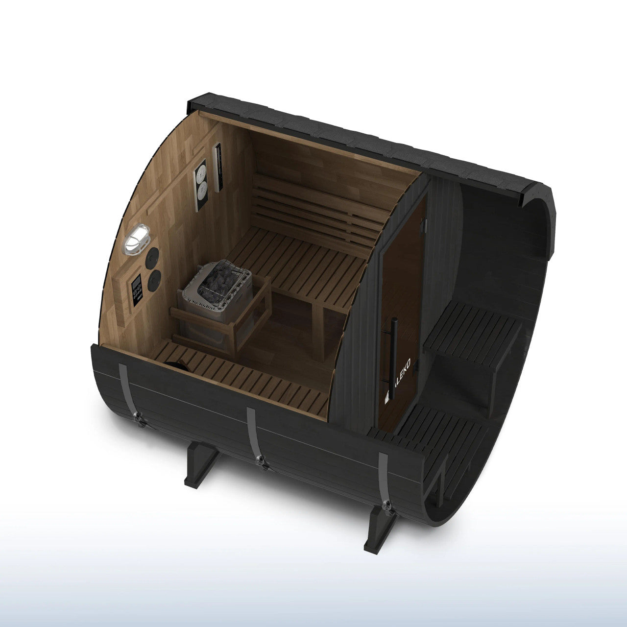 Aster 3-5 Person Outdoor Red Cedar Traditional Barrel Wet/Dry Sauna with Porch