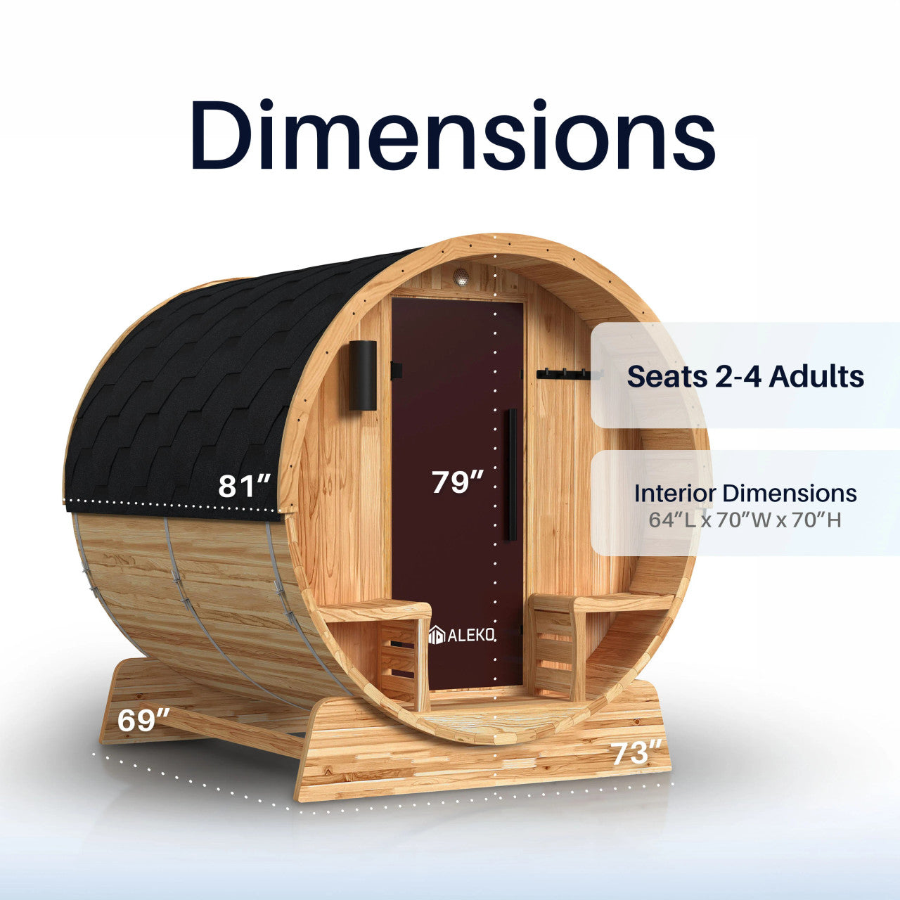 Liatris 2-4 Person Outdoor Rustic Cedar Traditional Barrel Wet/Dry Sauna with Porch