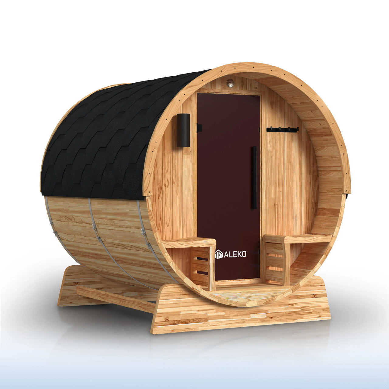 Liatris 2-4 Person Outdoor Rustic Cedar Traditional Barrel Wet/Dry Sauna with Porch