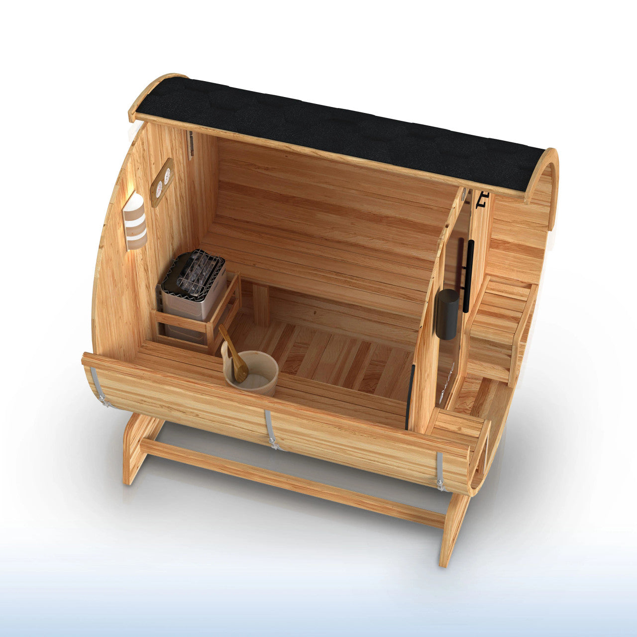 Liatris 2-4 Person Outdoor Rustic Cedar Traditional Barrel Wet/Dry Sauna with Porch
