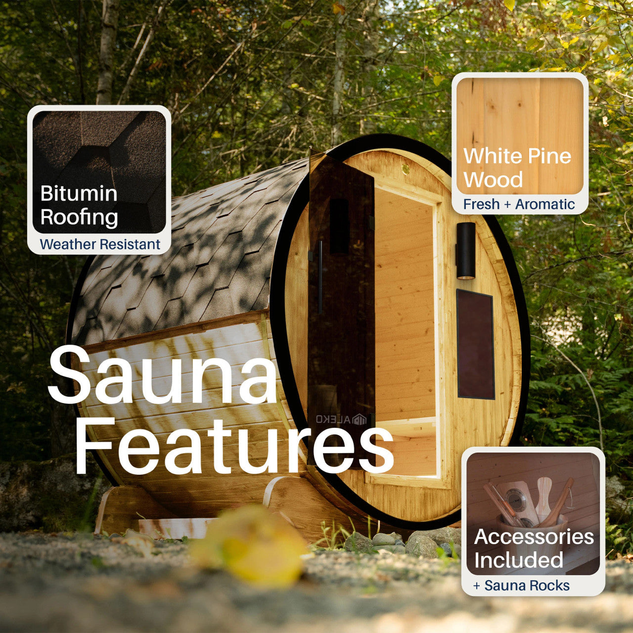 Celasia 3-4 Person Outdoor Finland Pine Traditional Barrel Wet/Dry Sauna with Black Accents