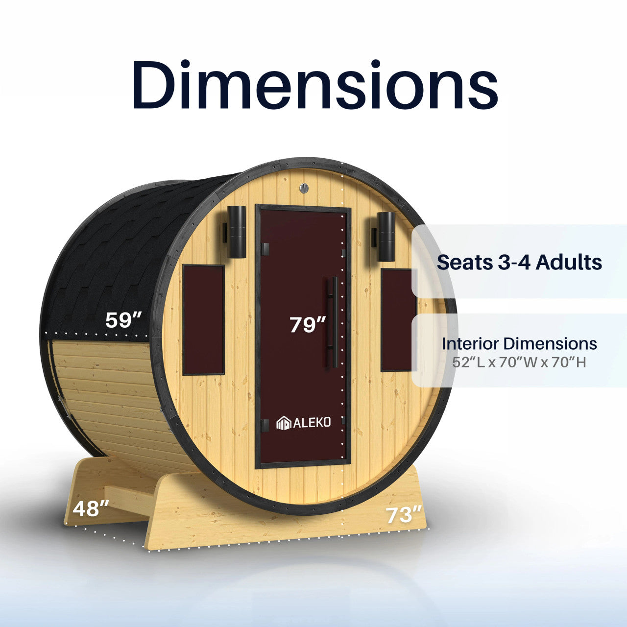 Celasia 3-4 Person Outdoor Finland Pine Traditional Barrel Wet/Dry Sauna with Black Accents