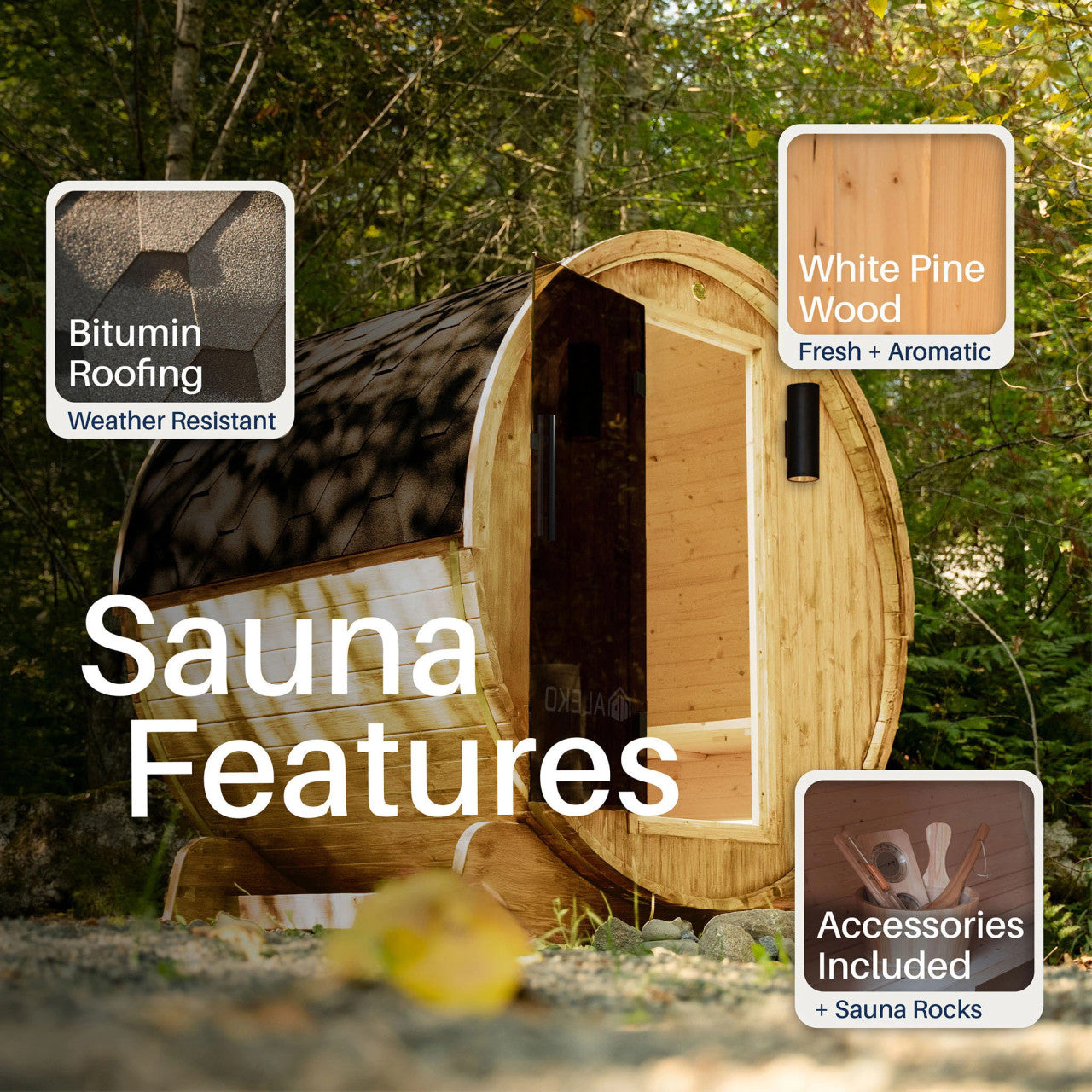 Anémona 3-4 Person Outdoor Finland Pine Traditional Barrel Wet/Dry Sauna
