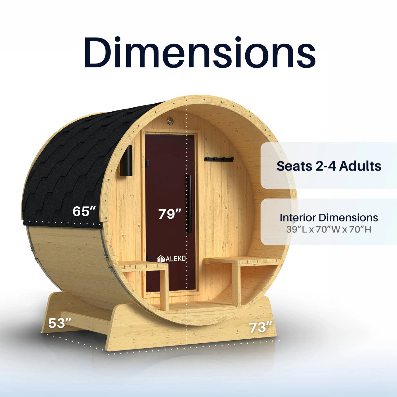 Anémona 2-4 Person Outdoor Finland Pine Traditional Barrel Wet/Dry Sauna with Porch