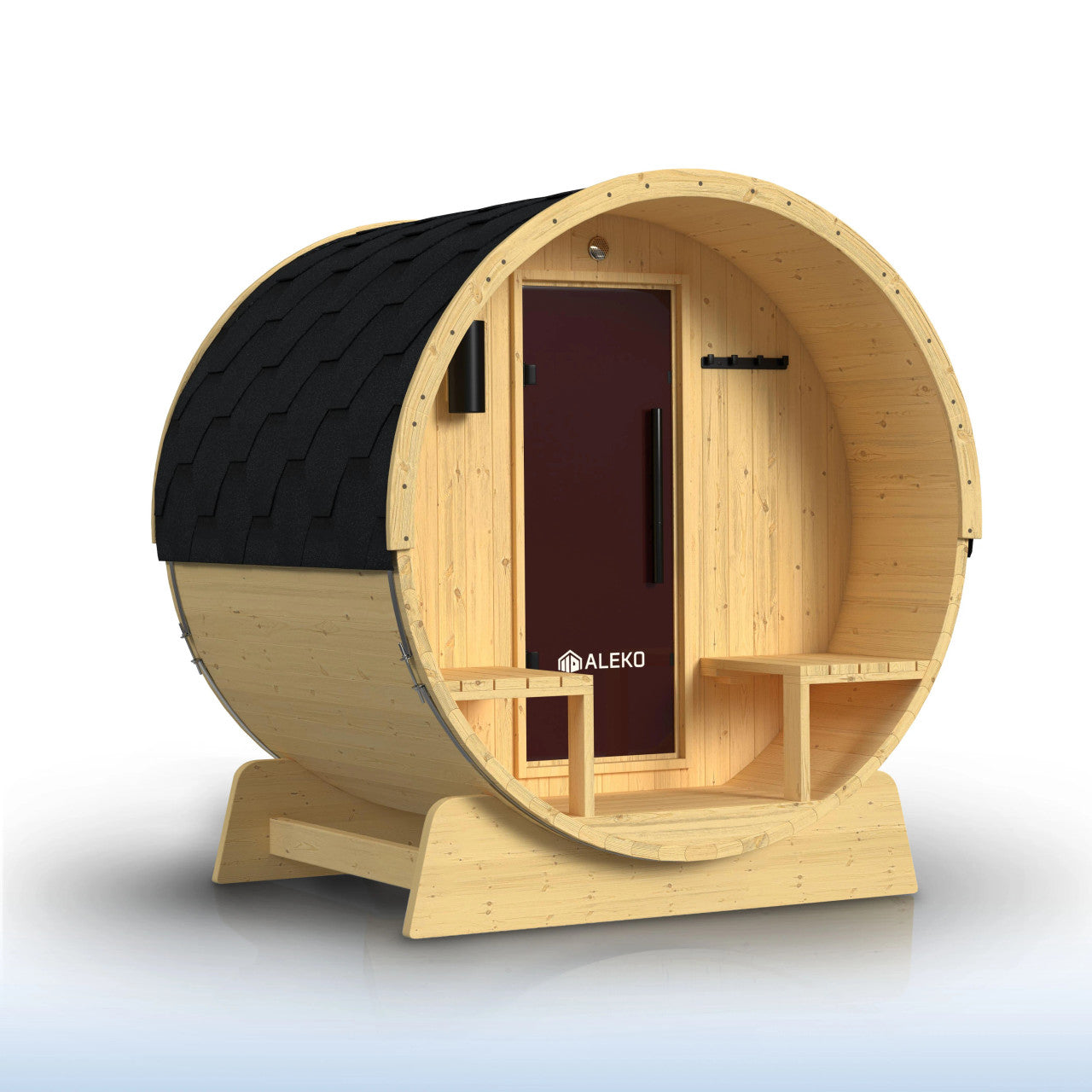 Anémona 2-4 Person Outdoor Finland Pine Traditional Barrel Wet/Dry Sauna with Porch