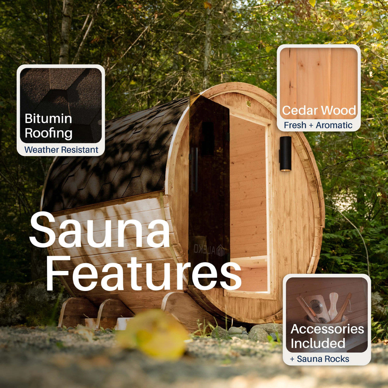 Liatris 6-8 Person Outdoor Red Cedar Traditional Barrel Wet/Dry Sauna with Panoramic Window