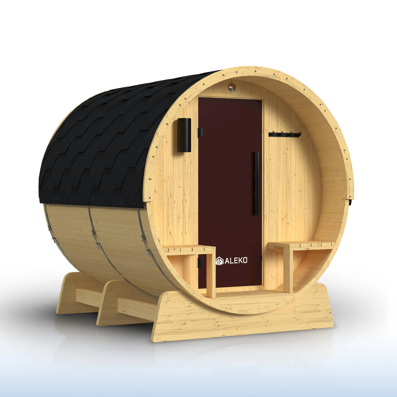 Anemona 6-8 Person Outdoor Finland Pine Traditional Barrel Wet/Dry Sauna with Porch