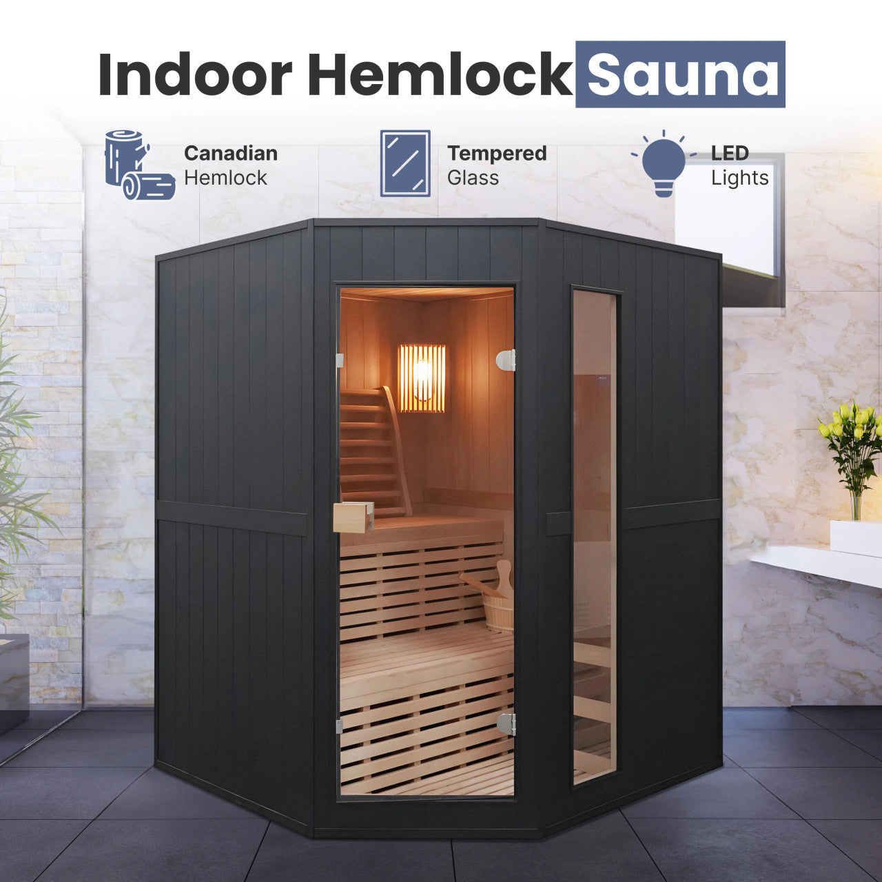 Viola 4-Person Indoor Canadian Hemlock Traditional Wet/Dry Sauna with Black Finish