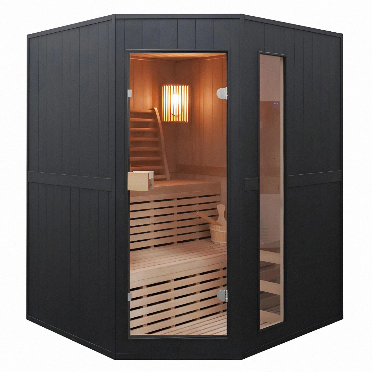 Viola 4-Person Indoor Canadian Hemlock Traditional Wet/Dry Sauna with Black Finish