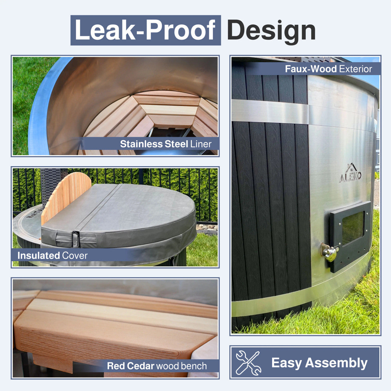 Stainless Steel Hot Tub & Cold Plunge Tub with Wood-Fired Heater – 3-5 People