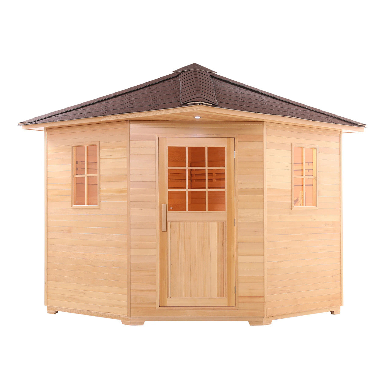 8-Person Outdoor Canadian Hemlock Traditional Wet/Dry Sauna with Asphalt Roof