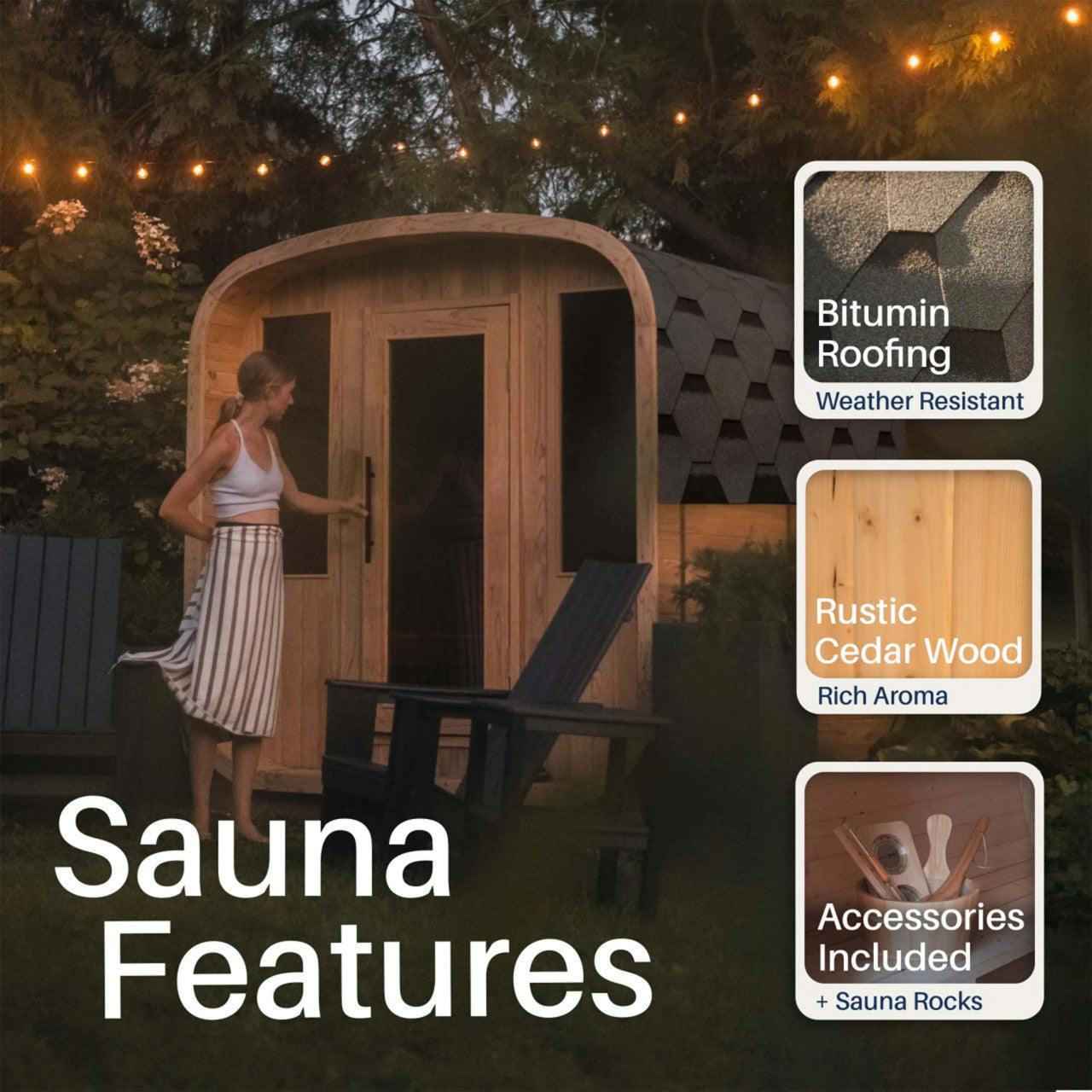 Arnica 6-Person Outdoor Rustic Cedar Traditional Square Wet/Dry Sauna