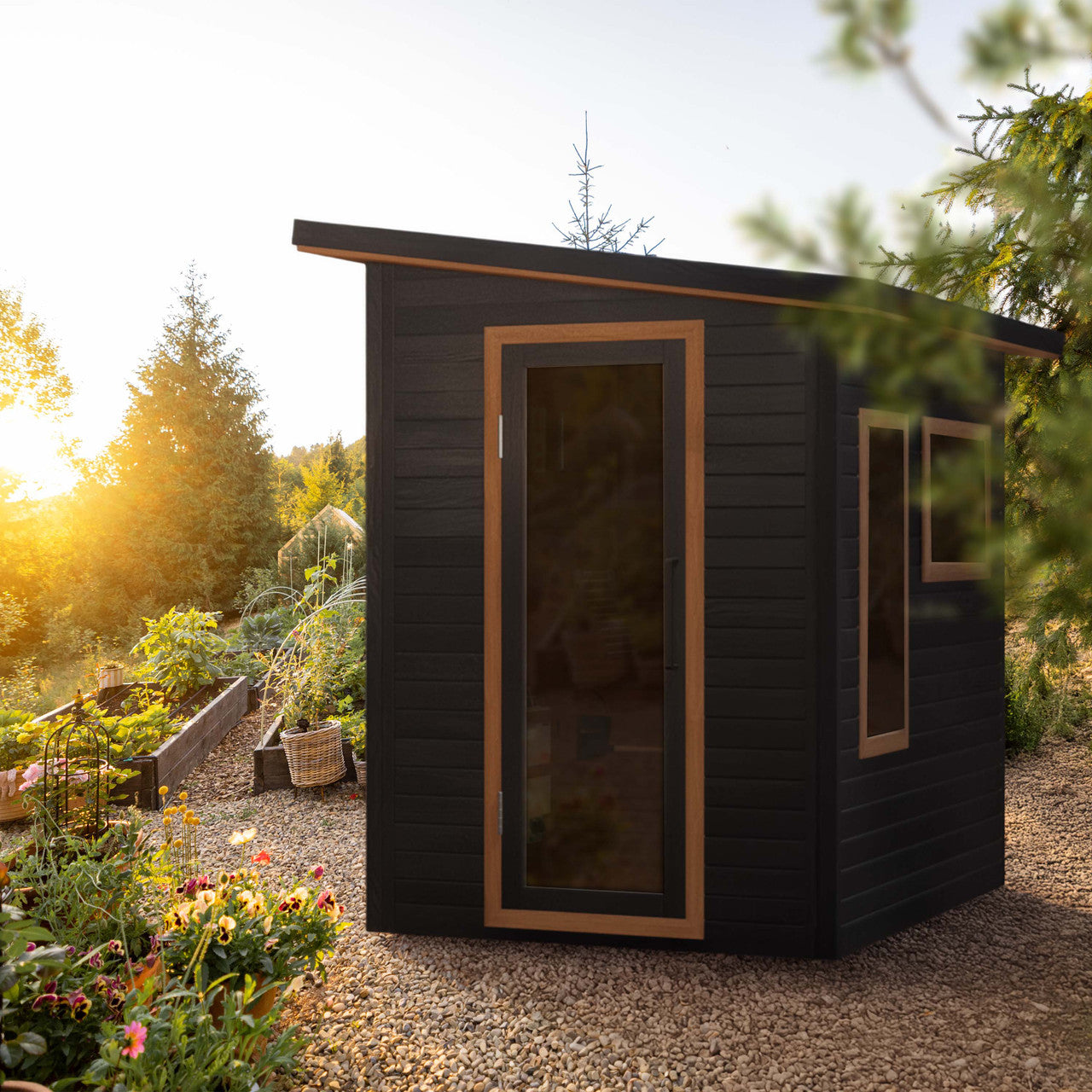 Selenia 4-Person Outdoor Red Cedar Traditional Wet/Dry Sauna with Black Accents