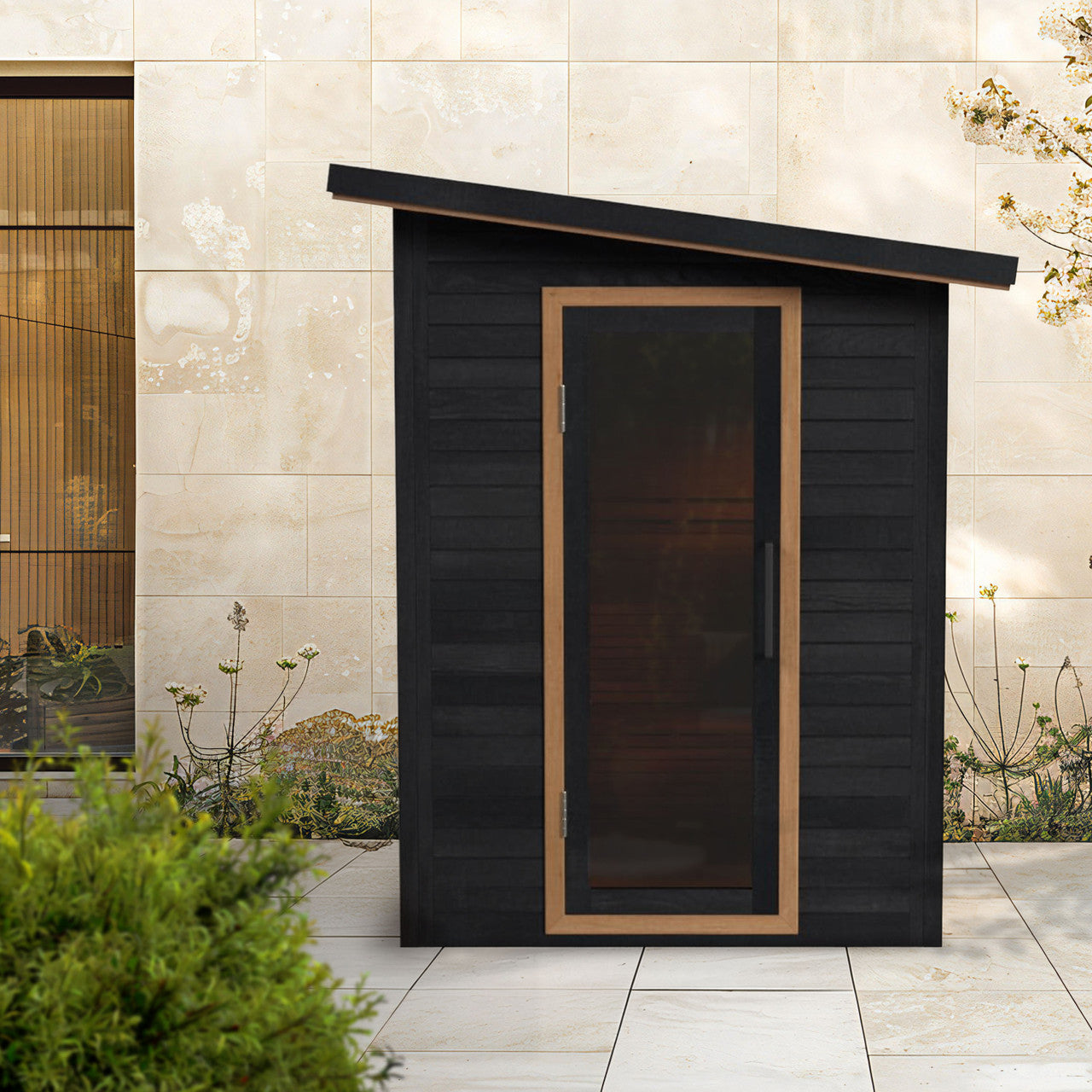 Selenia 4-Person Outdoor Red Cedar Traditional Wet/Dry Sauna with Black Accents
