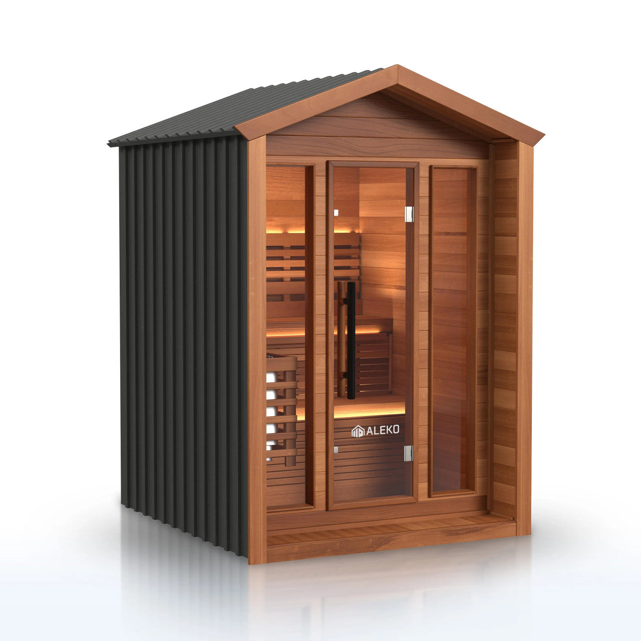 Fiesta 3-4 Person Outdoor Red Cedar Traditional Wet/Dry Sauna with Gray Accents