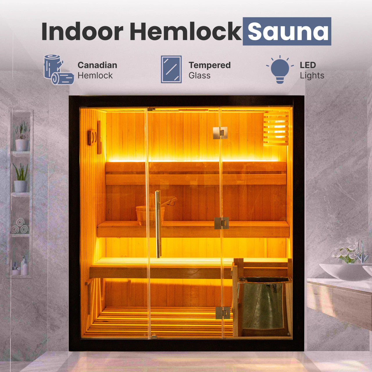4-Person Indoor Canadian Hemlock Traditional Wet/Dry Sauna with Black Finish