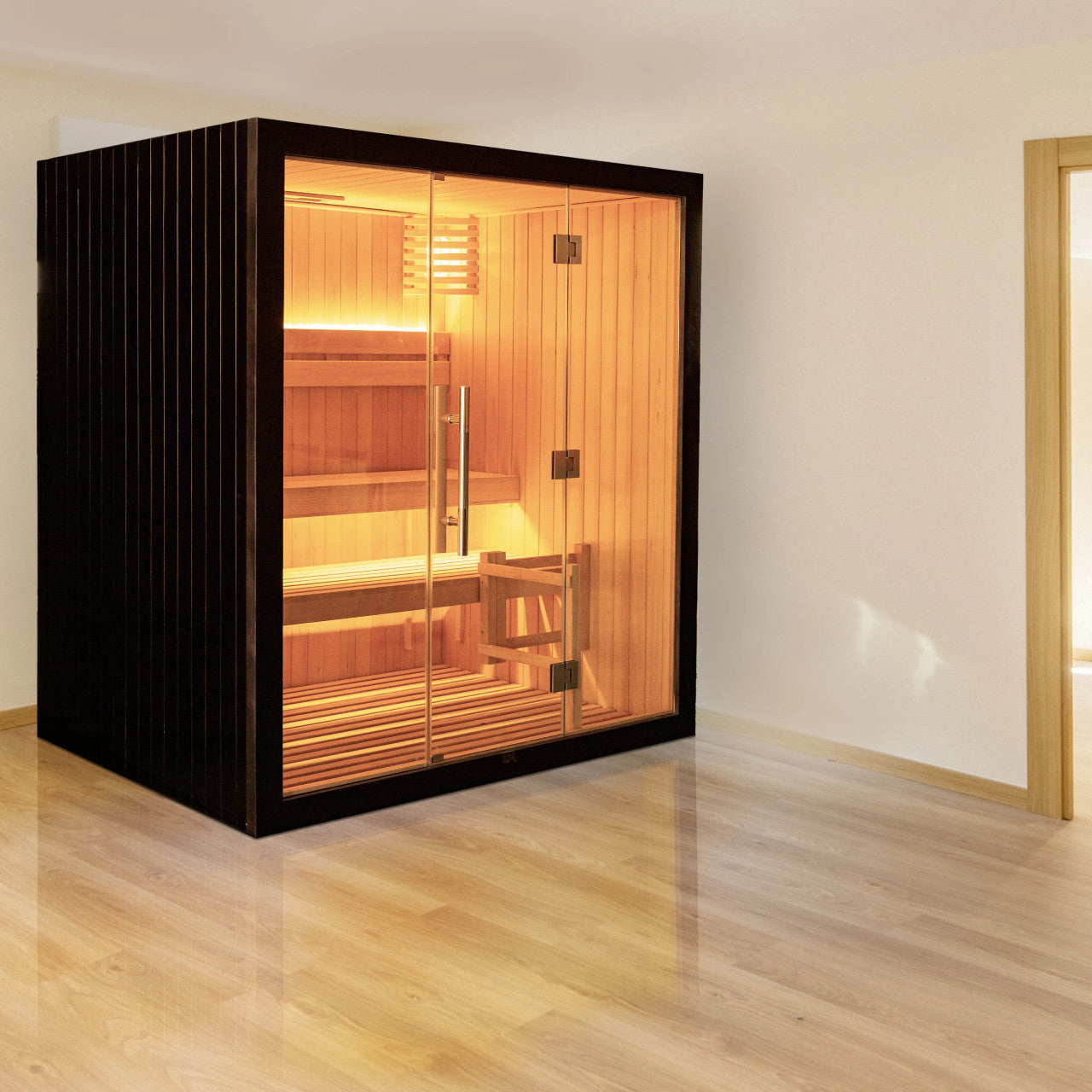 4-Person Indoor Canadian Hemlock Traditional Wet/Dry Sauna with Black Finish