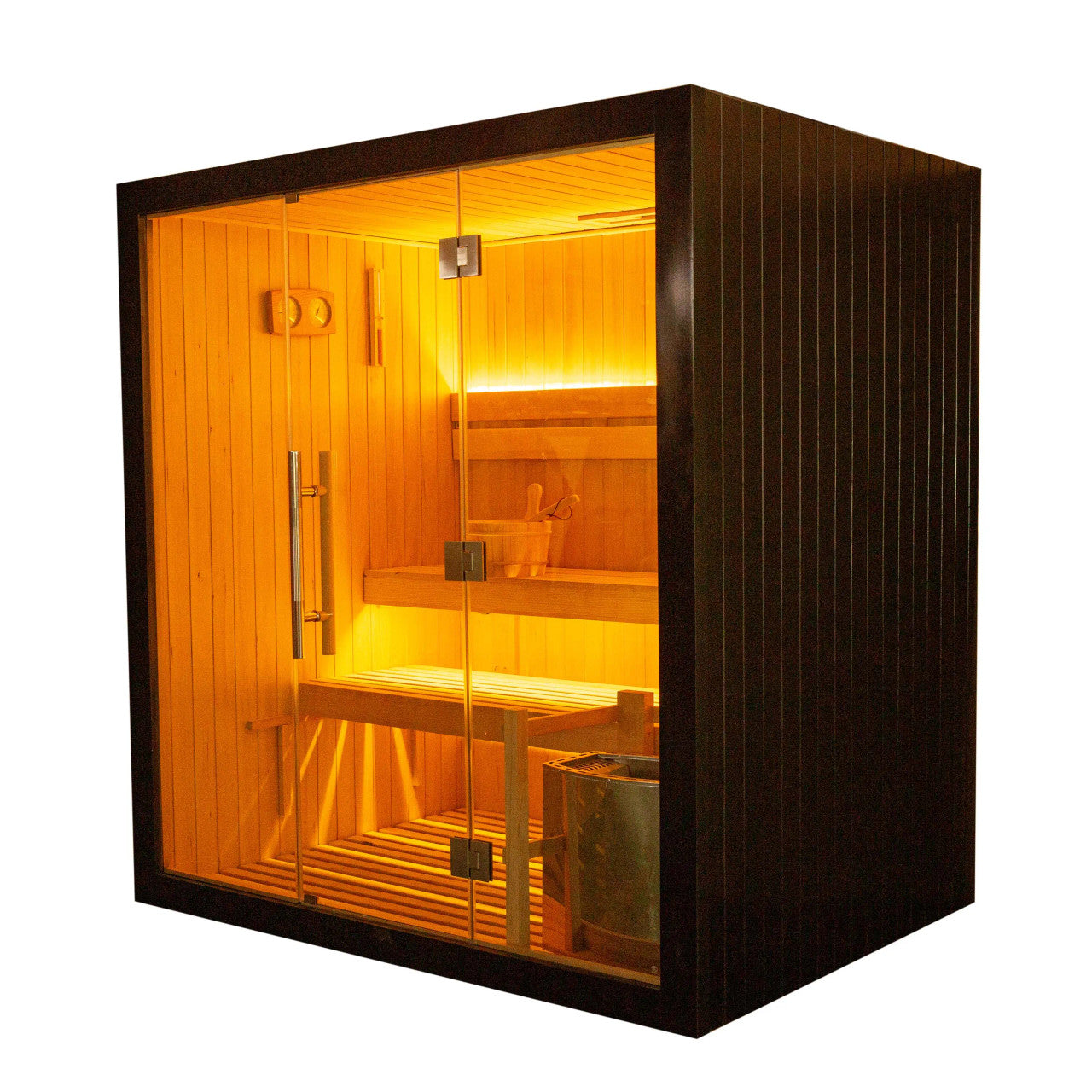 4-Person Indoor Canadian Hemlock Traditional Wet/Dry Sauna with Black Finish