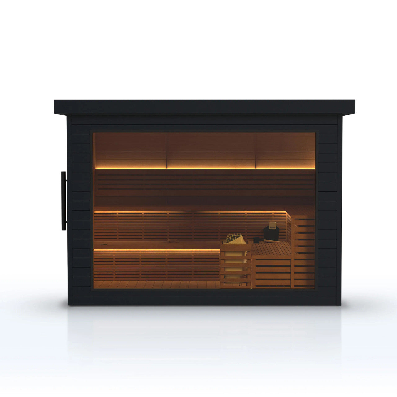 Camellia 7-8 Person Outdoor Red Cedar Traditional Wet/Dry Sauna with Black Finish