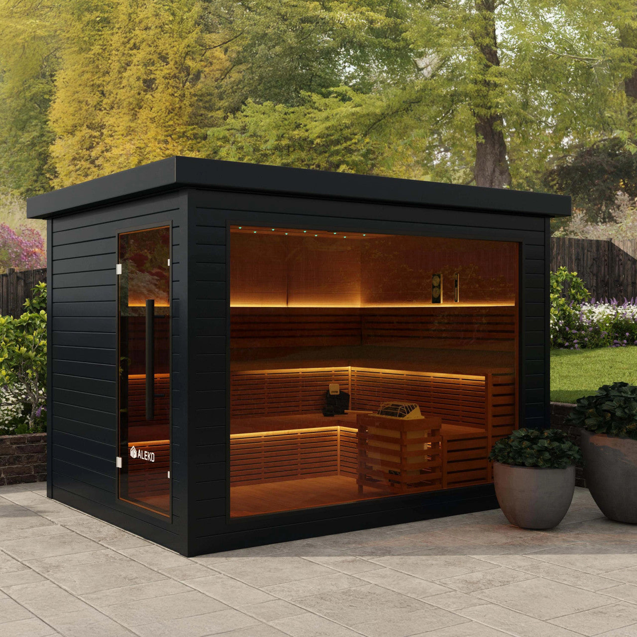 Camellia 7-8 Person Outdoor Red Cedar Traditional Wet/Dry Sauna with Black Finish