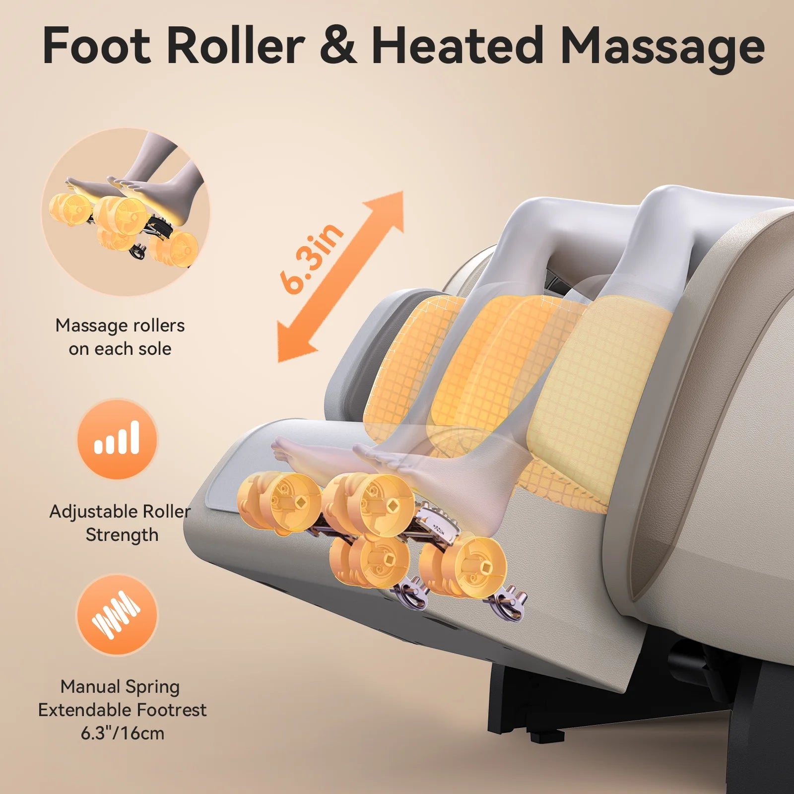 4D Massage Chair Full Body, Zero Gravity Massage Chair with Heat and Foot Massage with Airbags, Kneading, Bluetooth, LCD Touch Control - Beige